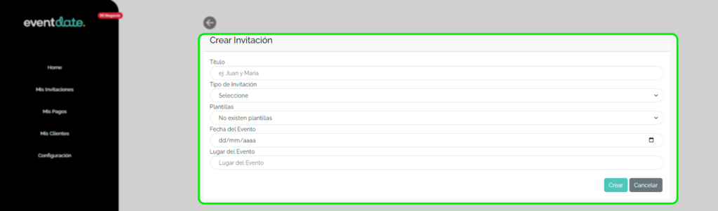 Panel business, crear pedido